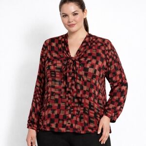 Nwt Vintage Silk Burns High Neck Tie Secretary Bow Blouse size 8 or 16